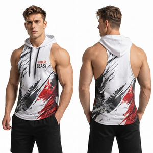 OEM Custom Logo <b>Men</b> Printed Hooded Tank Top Gym Wear Quick Dry Sleeveless Hoodie <b>Men</b> Racerback Workout Wear <b>Singlet</b> Top - Product Image 1