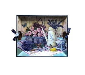 Plateau de service rectangulaire en acrylique personnalisé plateau décoratif en bois émaillé imprimé pour un usage domestique pour les hôtels de service de thé de petits déjeuners - Product Image 1