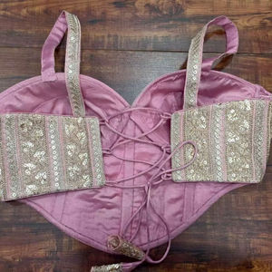 Blusa de Saree Nupcial Tejida Simple y Transpirable en Rosa Polvoriento para Invierno - Product Image 1