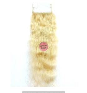 Closure en dentelle 4x4 5x5 en cheveux humains vierges indiens Remy, blond 613 bouclé, avec raie, blanchi et traité - Product Image 3