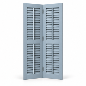 Persianas Exteriores de Madera Maciza Azul Grisáceo con Rejillas Fijas y Varillas Redondas Decorativas para Casas con Estilo, Persiana de Madera Maciza - Product Image 3
