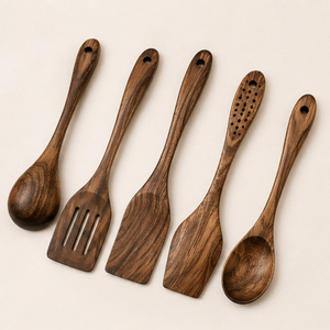 Ensemble de 4 cuillères de cuisine écologiques en bois naturel, antiadhésives et résistantes à la chaleur – Fournisseur d'ustensiles de cuisine en bois - Product Image 3