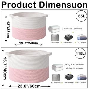 65L <b>Large</b> Woven Cotton Rope Nursery Basket, Laundry Basket Laundry Hamper with Handles,Blanket Basket Storage <b>Bin</b> - Product Image 4