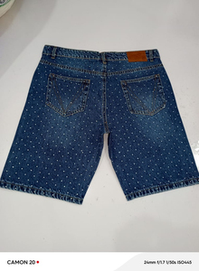 Pantalones Cortos de Mezclilla para Hombre Hechos a Medida, Estilo Vintage, con Cierre, Dobladillo sin Rematar, Tela de Algodón, con Pedrería - Product Image 2