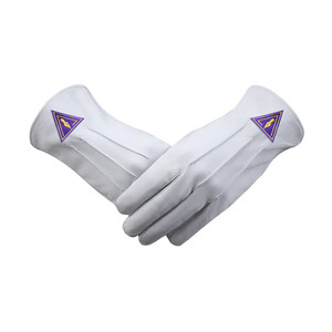 Guantes de Cuero Blancos con Logotipo Triangular Morado, Largos hasta la Muñeca, Duraderos, Estilo Sencillo para Uso Diario - Product Image 1