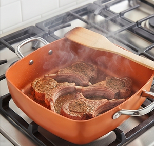 Trendy Square Metal Sauce <b>Pans</b> With Metal <b>Handles</b> Premium Copper Finished Kitchen Cookware For Home Hotel And Restaurant Use - Product Image 5
