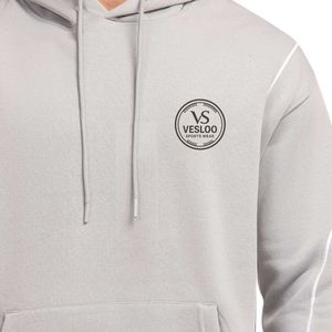 Sudadera con Capucha para Hombre, Corte Regular, Tejido de Felpa Gris, Corte y Costura con Ribete, Estampado Frontal en el Pecho, Sudadera Informal con Capucha, OEM ODM - Product Image 5