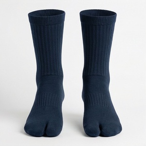 Five <b>Toe</b> Crew <b>Socks</b> Solid Navy Blue Knitted Breathable Casual Adult <b>Socks</b> - Product Image 1