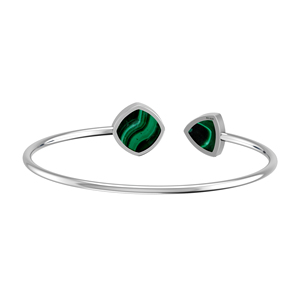 Premium 925 Sterling Silver High Finish Trendy Adjustable Bezel Set Malachite Semi Trallion Cushion Cab Twister <b>Bracelet</b> Party - Product Image 2