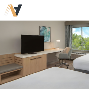 Ensemble de meubles de chambre d'hôtel réglables avec rangement, lit Queen pour les programmes de chambre d'hôtel Hilton Garden Inn - Product Image 1