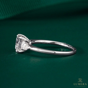 Lab Grown Diamond Three Stone Engagement <b>Ring</b>, Side Pear Stone Solid <b>Plain</b> Band Open Basket Setting Minimalist Daily Wear <b>Ring</b> - Product Image 3