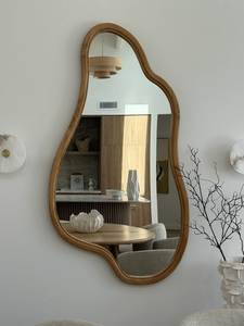 Irregular Wooden Wall Mirror Minimalist Design Decorative <b>Framed</b> Mirror for Home Interior - Product Image 1