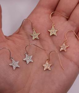 Pendientes Colgantes de Estrella con Diamantes Cultivados en Laboratorio de Oro de 14K, Forma Redonda, Joyería Elegante Minimalista para Mujer, Regalo para Fiestas y Eventos - Product Image 6