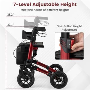 Deambulatore Pieghevole con Ruote da 9 Pollici per Ogni Terreno, Capacità 139 kg, 7 Livelli di Altezza Regolabile (81,5 cm - 97 cm), Sedile Largo, Telaio in Alluminio - Product Image 6
