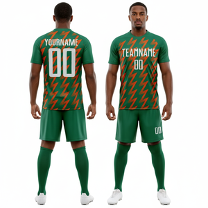 Camiseta de Fútbol Personalizada Verde para Hombre con Patrón de Rayos, Nombre del Equipo y Número, Ropa Deportiva Transpirable - Product Image 2