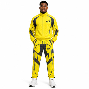 Custom Men’s Yellow <b>Black</b> Tracksuit Set Full Zip Jacket and <b>Pants</b> Casual Sublimation Print Sportswear Training Suit - Product Image 3