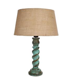Rustic Wood Table Lamp with Beige Linen Drum Shade Warm White Light for Bedroom <b>Decorative</b> <b>Lighting</b> - Product Image 3