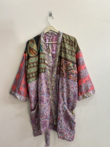 Bata de dormir de lujo de seda con estampado Paisley para mujer, manga larga, cierre halter, largo completo, para verano - Product Image 6