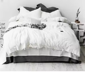 3 Piece Solid Red Linen Duvet Cover Set Soft Stonewashed <b>Bedding</b> for Home - Product Image 6