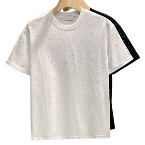 Camiseta Casual Elegante con Pedrería, Brillante, Transpirable, Ecológica, de Tela Suave para un Look Diario Moderno y Eventos - Product Image 1