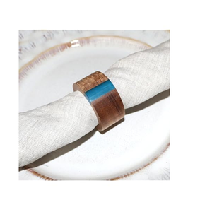 Elegant 2 Piece Wood & Blue <b>Epoxy</b> Resin Napkin Ring Holder For Luxury Home Lunch & Dinner Top <b>Table</b> Organizer Accessories - Product Image 4