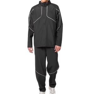 Ensemble coupe-vent en nylon froissé avec veste et pantalon, logo personnalisé, coupe ample, fermeture éclair, passepoil réfléchissant, style anorak - Product Image 1