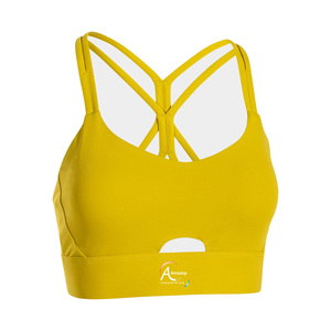 Women's High Support Lightweight Breathable Yoga Sports Bra Yellow Spandex/Polyester Adjustable Straps U-NECK - Product Image 2