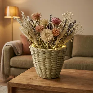Woven Bamboo Flower Basket and <b>Pinecones</b> Decorative Arrangement From Tamil Nadu by KOTTRAVAI - Product Image 6