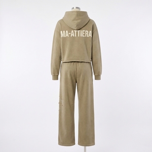 Conjunto de Sudadera Corta con Capucha y Pantalones Jogger para Mujer, Color Caqui, Estilo Casual, de Algodón y Felpa, Ropa Deportiva, Venta al Por Mayor OEM - Product Image 4