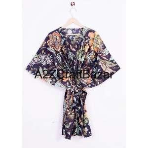 Kaftan indien fait main 100% coton, imprimé oiseaux, robe maxi décontractée été et automne, kaftan court en coton doux - Product Image 1