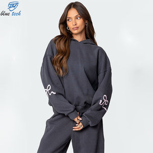 Women Hooded Tracksuit Set Oversized Eco-Friendly Cotton Fleece Casual Streetwear Two Piece Outfit Custom Logo Print - Product Image 5