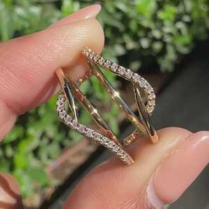 <b>Wrap</b> Guard Enhancer Pave Set Trendy Anniversary Wedding Band Split Shank Bypass Round Cut Moissanite Engagement Ring Gift Party - Product Image 1