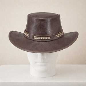 Premium Quality custom Handmade Brown Leather Cowboy <b>Hat</b> Unisex With Braided <b>Band</b> Western Ranch Festival Gift - Product Image 1