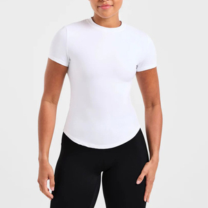 Camiseta Deportiva de Manga Corta para Mujer, de Alta Calidad, al por Mayor, de Color Sólido, con Logotipo Personalizado, Ajustada, Ligera, de Secado Rápido y Transpirable - Product Image 1