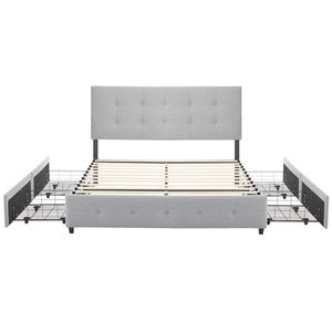 Letto matrimoniale imbottito con 4 cassetti e design capitonné, con supporto a doghe in legno - Product Image 2