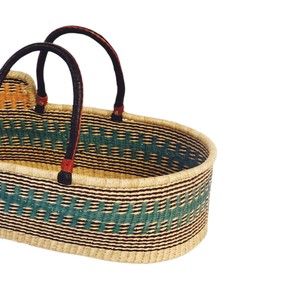 Partner modern blue geometric high <b>wall</b> seagrass changing <b>basket</b> together with rattan changing kid <b>basket</b> and leather straps - Product Image 2