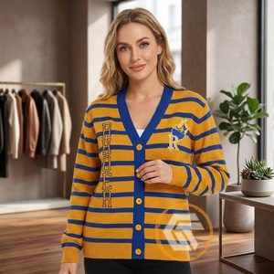 Customized Sigma Gamma Rho Acrylic Embroidered Appliques Front V-neck <b>Covered</b> <b>Buttons</b> Sorority High Quality Winter Casual - Product Image 5