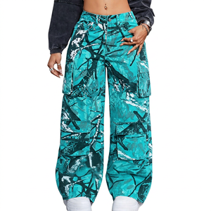 Pantalones Cargo Morados Estampados de Cintura Alta para Mujer, Estilo Urbano Holgado, Largos, con Múltiples Bolsillos, Transpirables, de Poliéster - Product Image 2