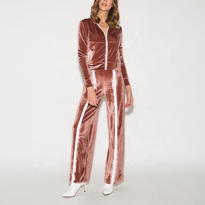 Custom Zip up Crop Women Hoodie Printed <b>Embroidery</b> Logo Velvet Sweatshirts and Sweatpants Jogger Velour Tracksuit Two Piece <b>Set</b> - Product Image 1