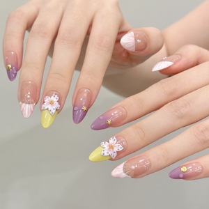 <span class=keywords><strong>Uñas</strong></span> Postizas Hechas a Mano con Diseño 2896 Estilo Oceánico Hawaiano, Patrón de Concha Púrpura Tallada, Forma Almendrada - Product Image 2