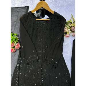 Bhojal Fashion Designer Women's Black Party Wear Talla 38 Top-Bottom y Beautiful Dupatta Set - Product Image 3