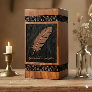 Feather Engraved Rosewood Cremation Urn Handmade <b>Memorial</b> Feather Engraved Rosewood Cremation Urn Rosewood Feather Engraved Urn - Product Image 2