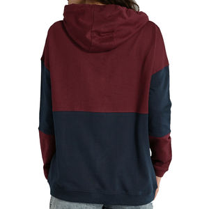 Custom <b>Womens</b> Color Block <b>Hoodie</b> Burgundy Navy <b>Blue</b> Pullover Sweatshirt Casual Streetwear Wholesale Manufacturer - Product Image 2
