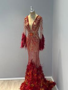 รับผลิตชุดราตรีคุณภาพสูง ดีไซน์ทรงเมอร์เมด แต่งสีแดงแบบแฮนด์เมด - Product Image 2