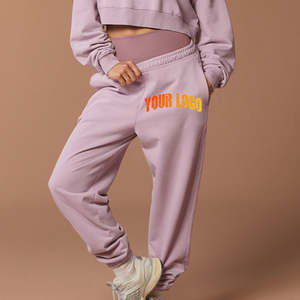 กางเกงขายาวลำลองทรงหลวมสำหรับผู้หญิง สไตล์สบายๆ เอวยางยืด สีม่วงอ่อน แห้งเร็ว - Product Image 5