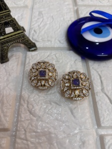 <b>studs</b> earrings in blue doublet stone and white polki stone in handmade jewelry for bridal statement <b>studs</b> earrings set for women - Product Image 5
