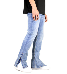 Jean slim homme style streetwear, denim extensible 2 directions, 5 poches, couleur claire, taille haute, avec technique de lavage à la taille, à prix abordable - Product Image 4