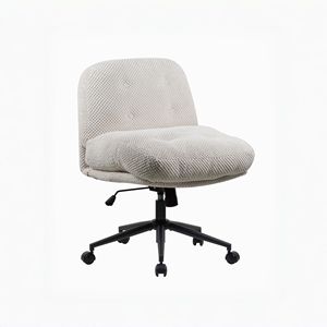 White Ergonomic <b>Desk</b> Chair for Home Office Adjustable Swivel <b>Wheels</b> Cross Legged Wider Thickened Seat Cross Legged Office Chair - Product Image 3