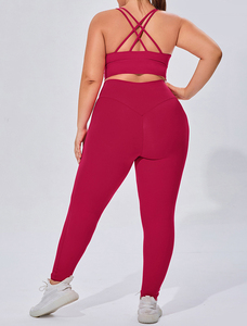 Plus Size <b>Women</b> Yoga Set Square Neck Sports Bra High Waist <b>Leggings</b> Solid Purple 2 Piece Workout Outfit - Product Image 4