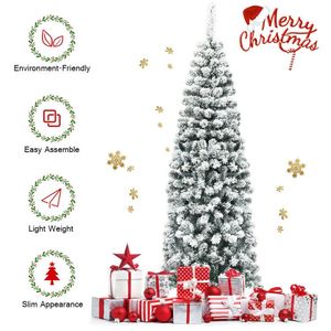 Albero di Natale Artificiale Effetto Neve a Forma di Matita 180 cm Non Illuminato con 500 Punte di Rami per Decorazioni Interne - Product Image 4
